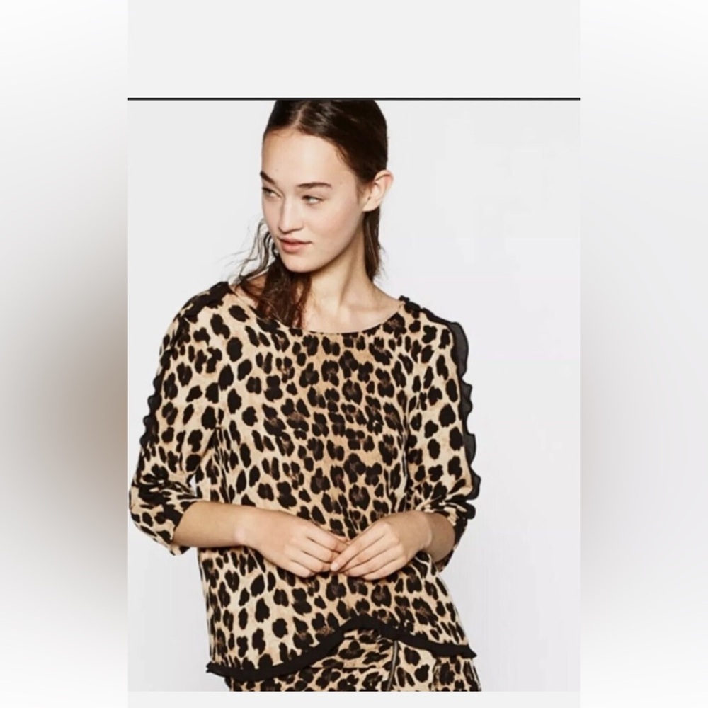 Zara Leopard Print Blouse - Tan & Black